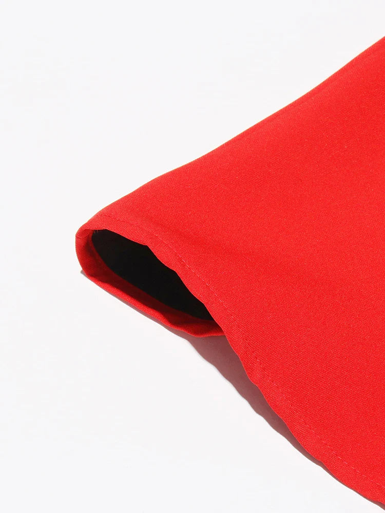 Hollow Out Patchwork Dress For Women V Neck Long Belted