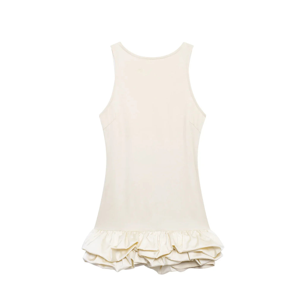 Backless Patchwork Mini Dress For Women Fluffy Hem Party