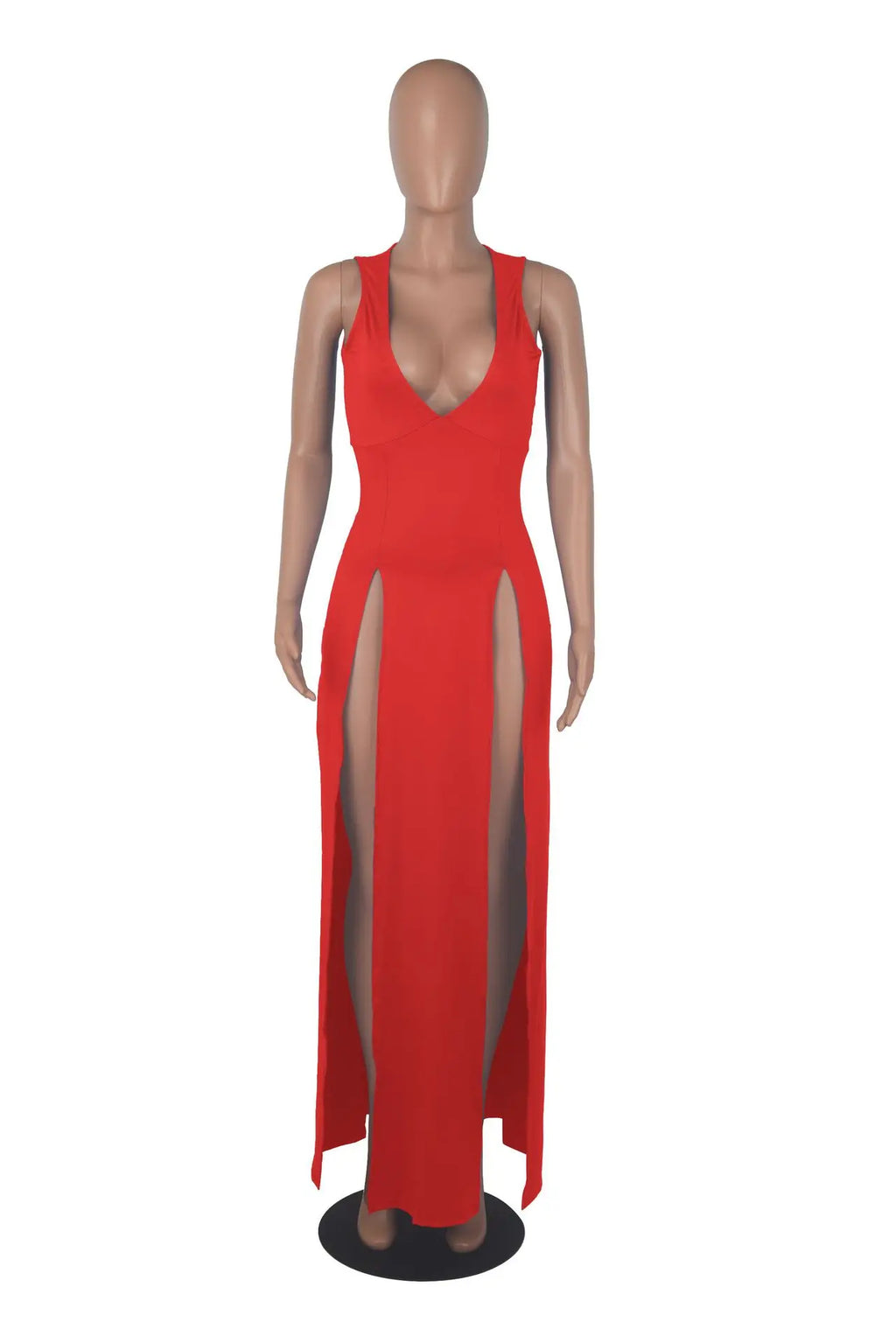 Backless V Neck Sleeveless Maxi Dress With Slit For Party