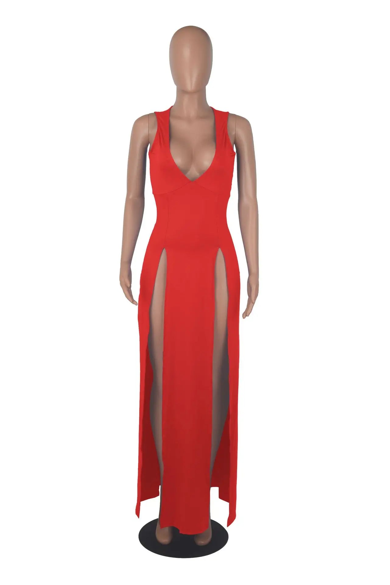 Backless V Neck Sleeveless Maxi Dress With Slit For Party