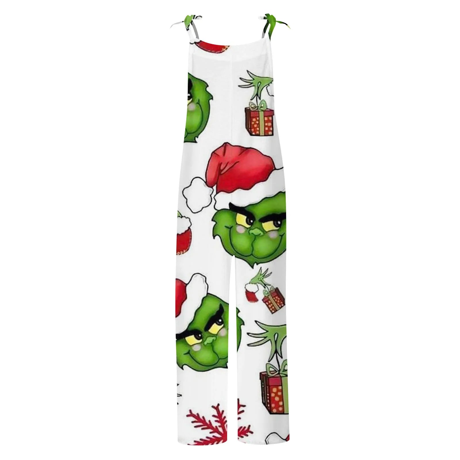 Kawaii Cartoon Print Casual Loose Vintage Strappy Jumpsuit Women's Fashion Festival Pants with Christmas Theme