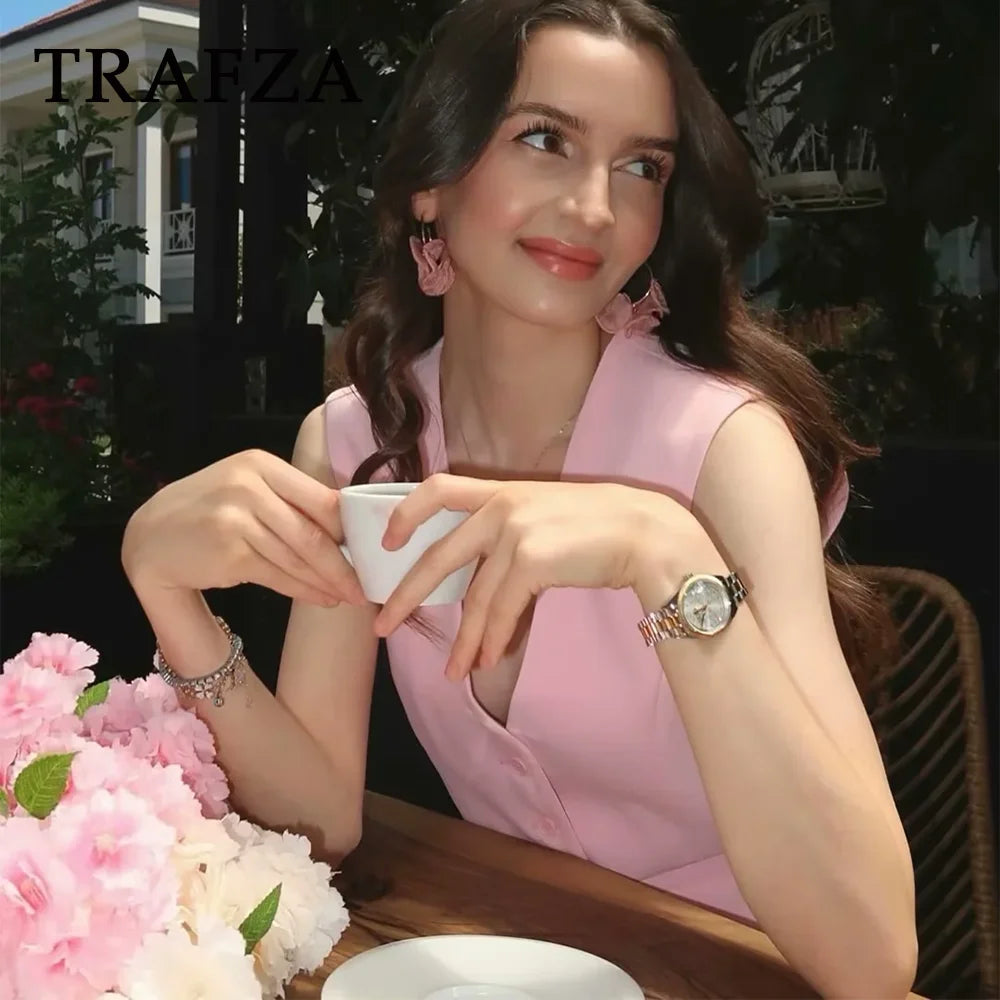 Casual Solid V Neck Sleeveless Vest and Wide Leg Pants Set for Elegant Summer Style