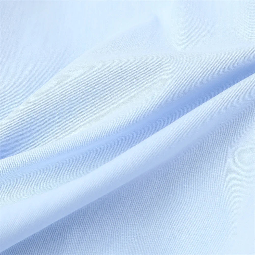 Women's Light Blue Long Sleeve Button Down Shirt with Pleated Waist and Classic Collar for Office and Stylish Wear