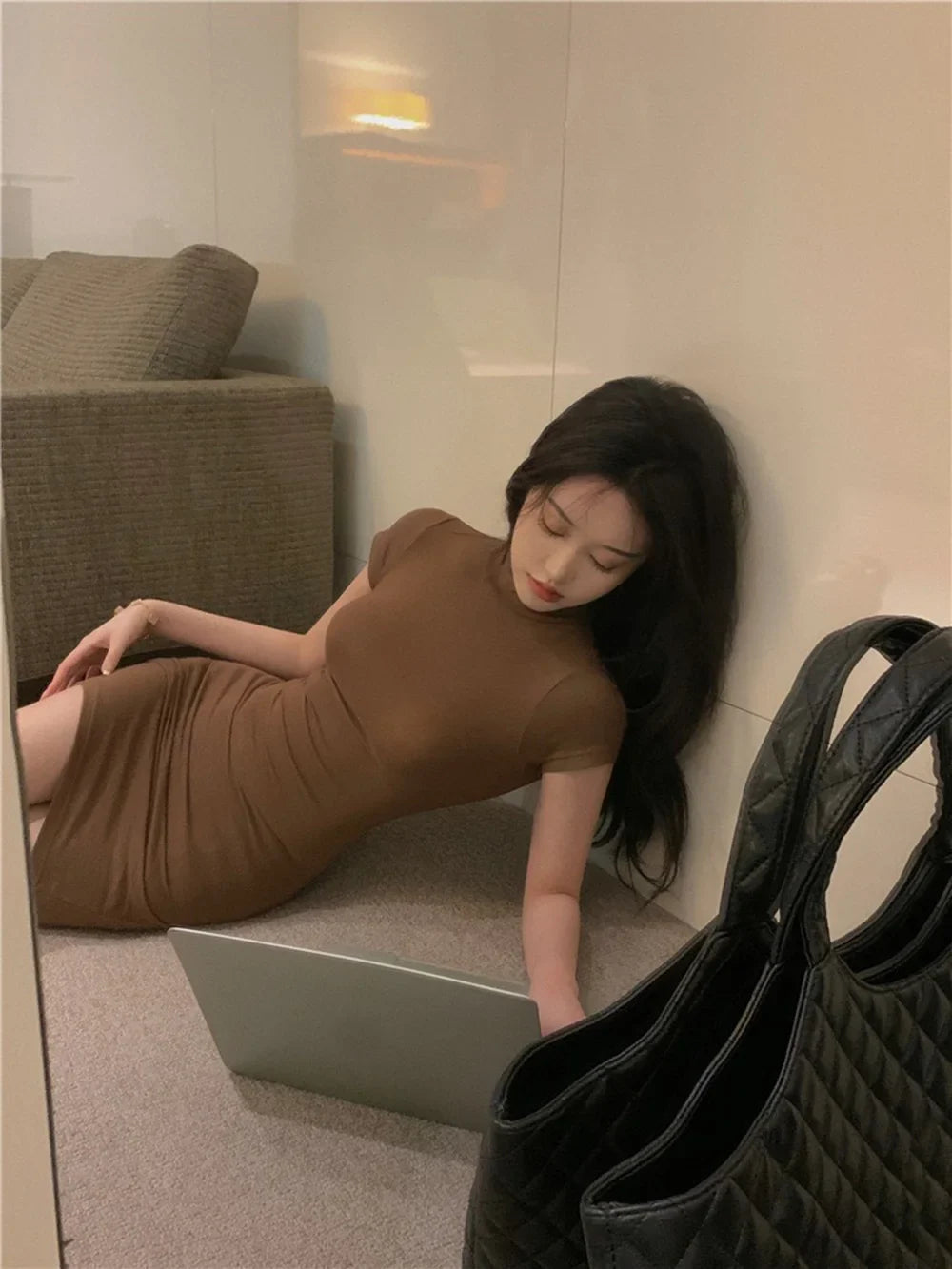 Bodycon Dress For Women High Neck Thigh Length Date Night