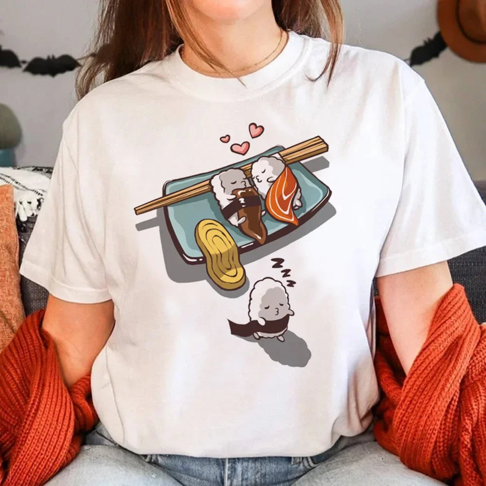 Sushi T-Shirt for Women Summer Manga Graphic Tees Casual Wear