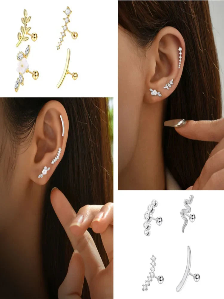 16G Stainless Steel Screw Back Stud Earrings with Cubic Zirconia for Cartilage Conch Helix Ear Piercing