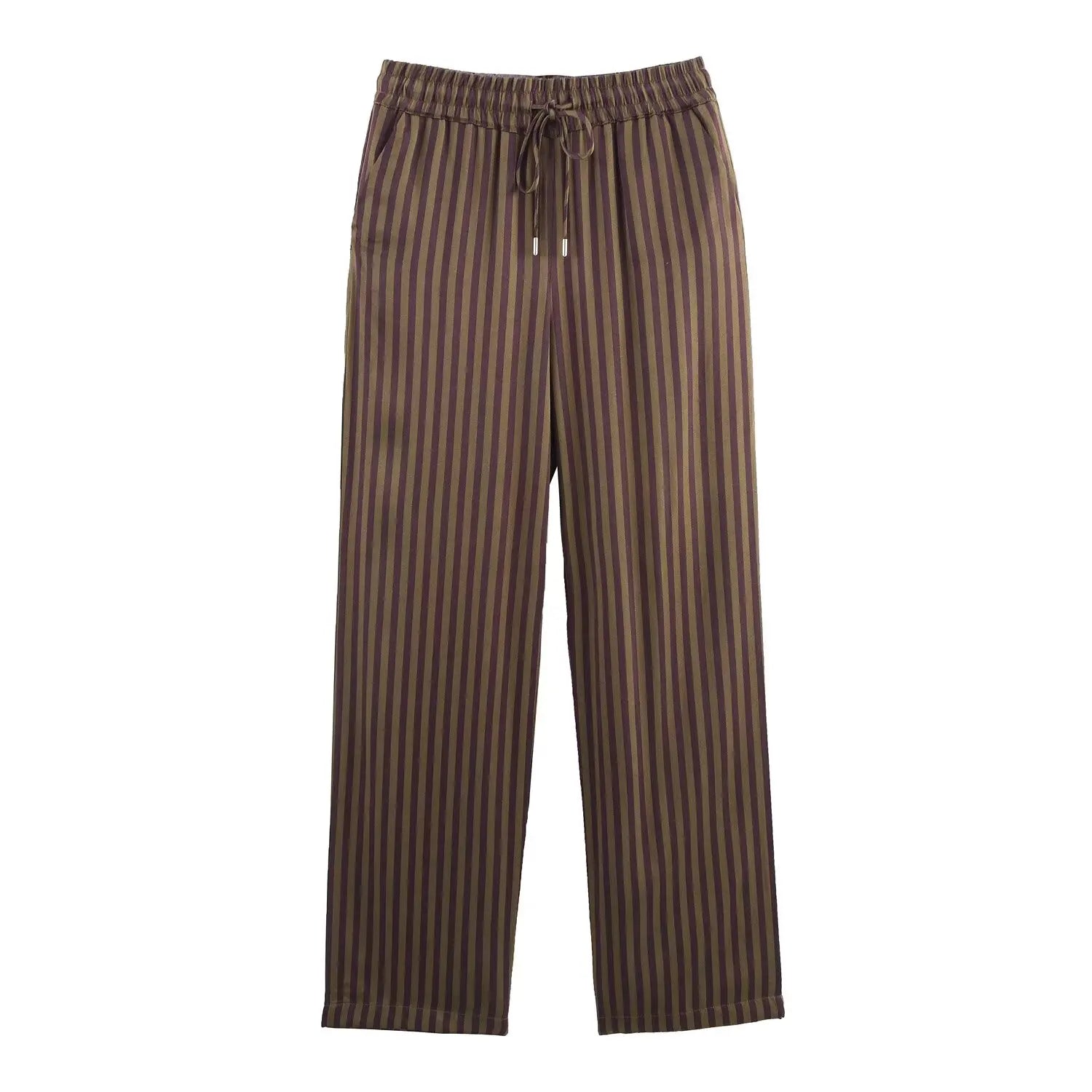 Women's Striped Long Sleeve Shirt with Collar and Striped Casual Pants for Spring Fashion