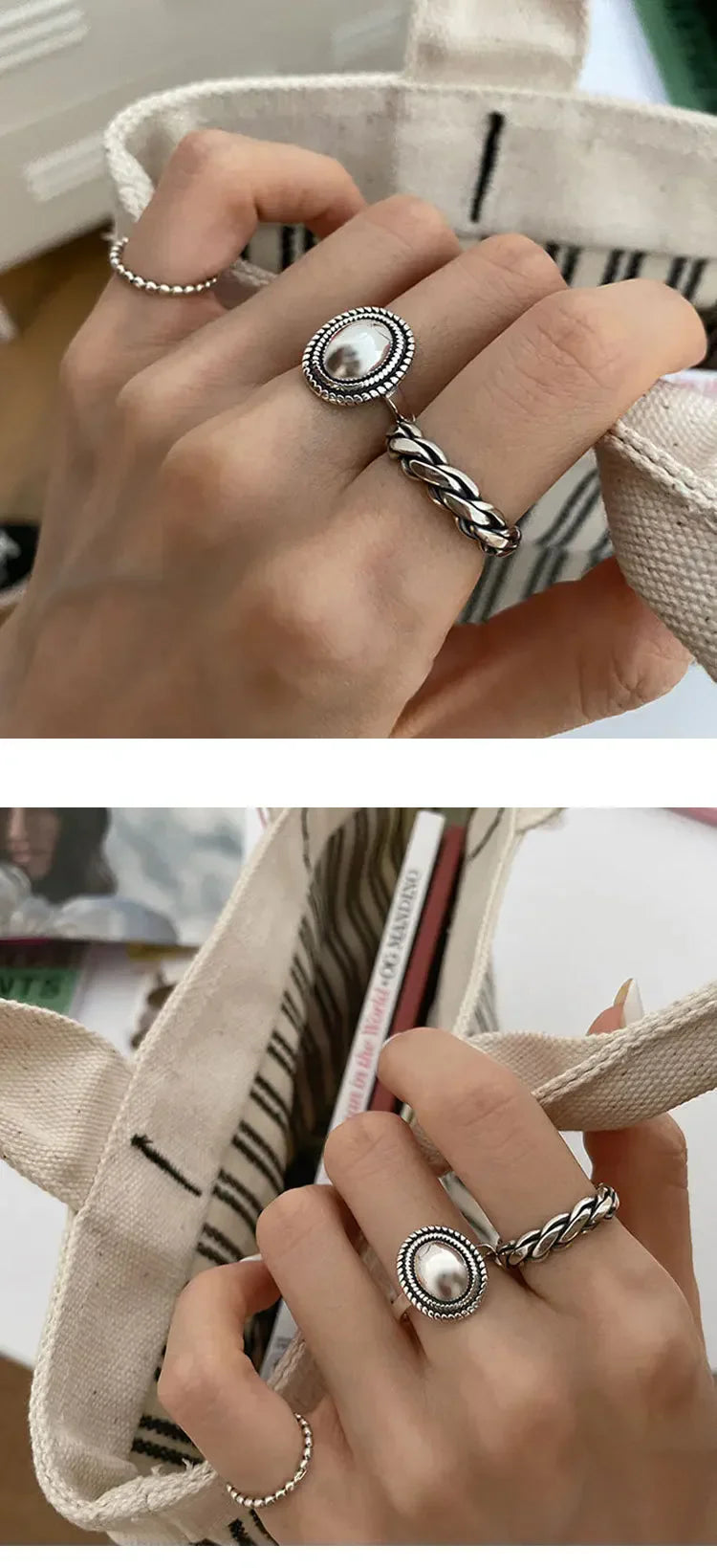 925 Sterling Silver Couples Rings Vintage Twist Design Geometric Thai Jewelry