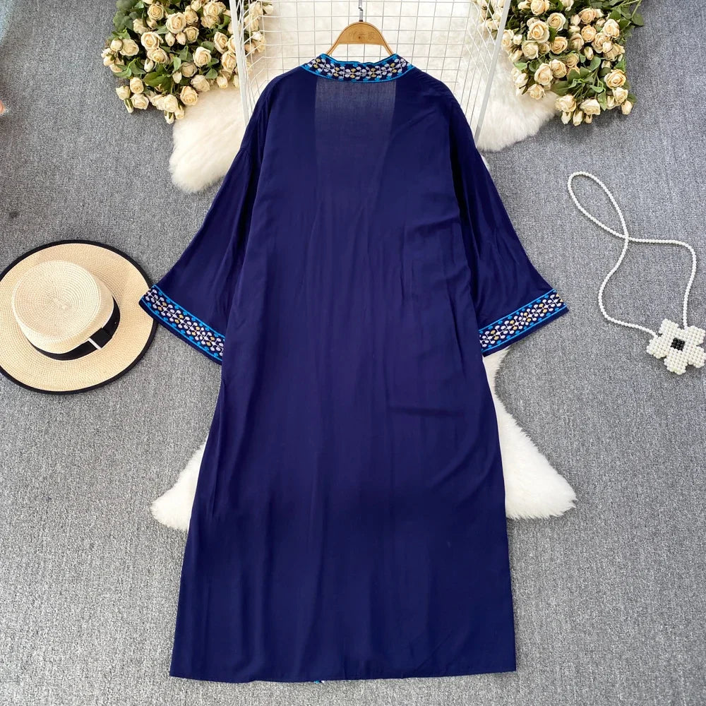Bohemian Embroidered Floral Dress For Women Beachwear