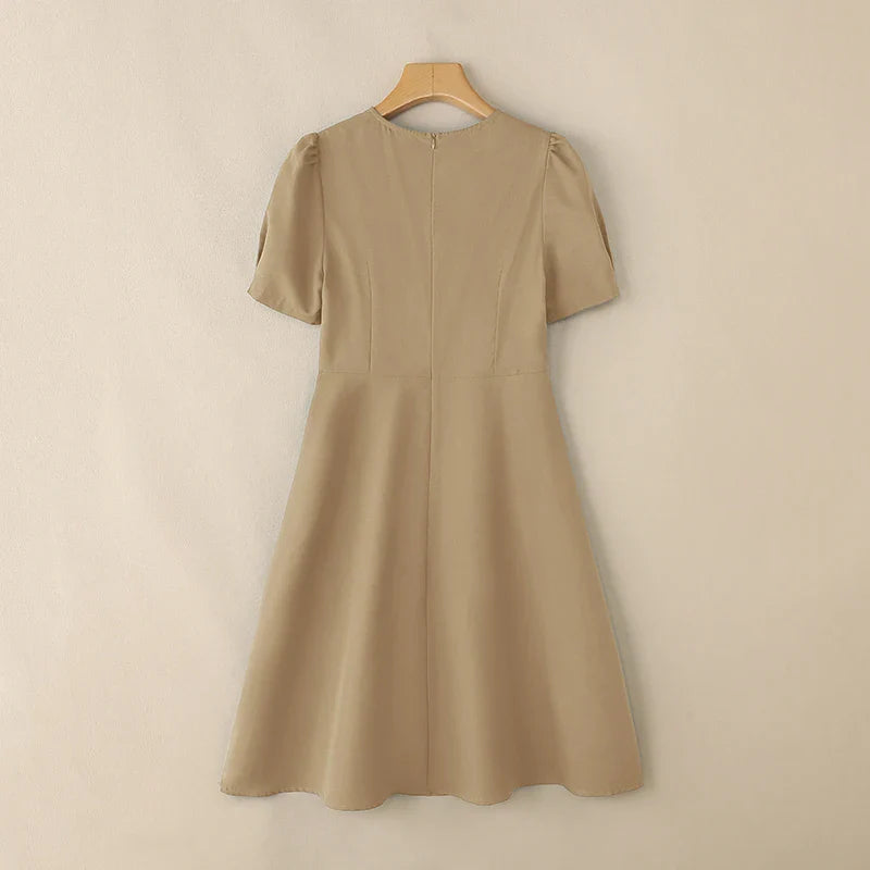 Elegant Short Puff Sleeve A Line Sundress for Office