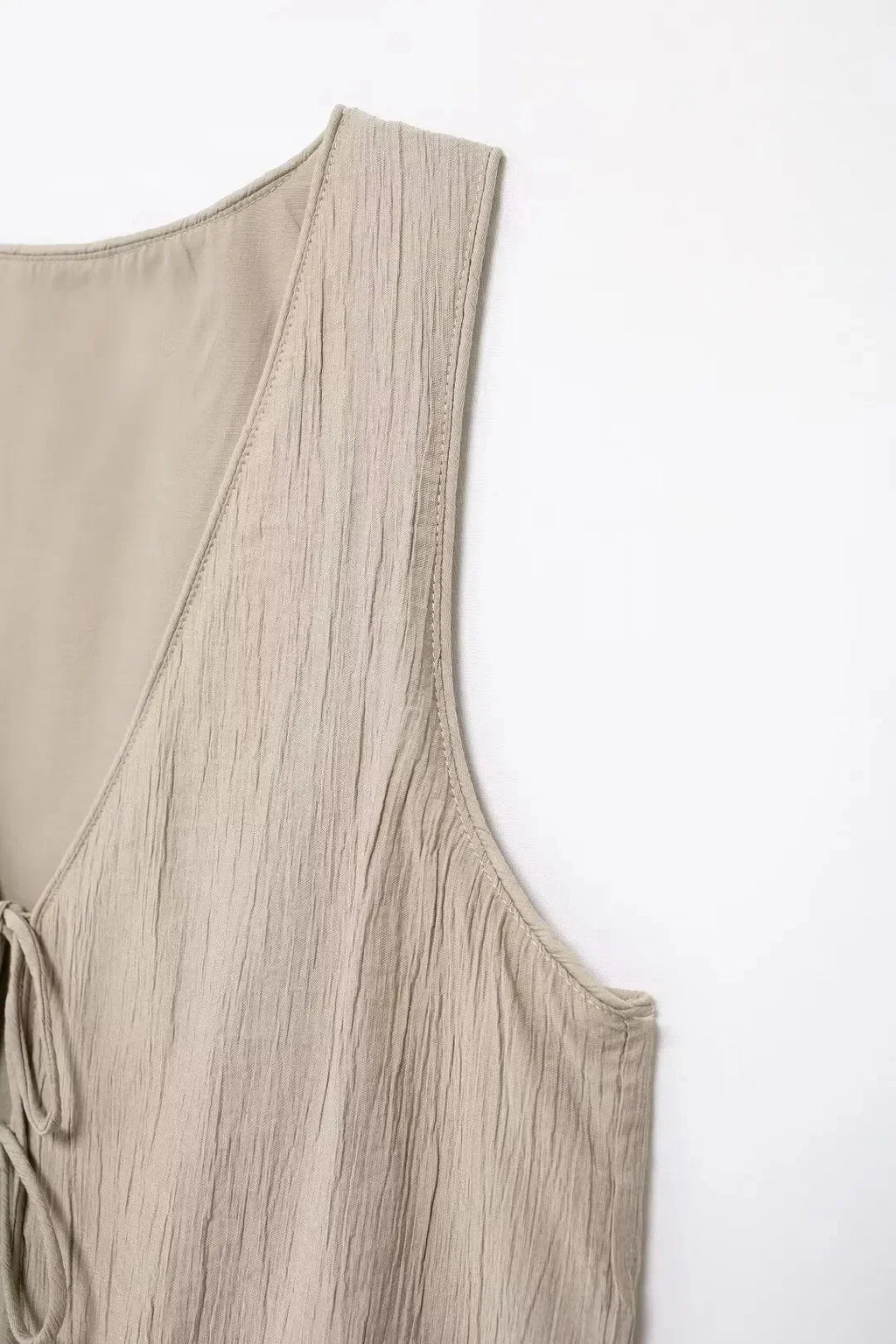 Women's Sleeveless V-Neck Lace-Up Cardigan Vest with Drawstring Pocket Casual Loose Skirt Two-Piece Set