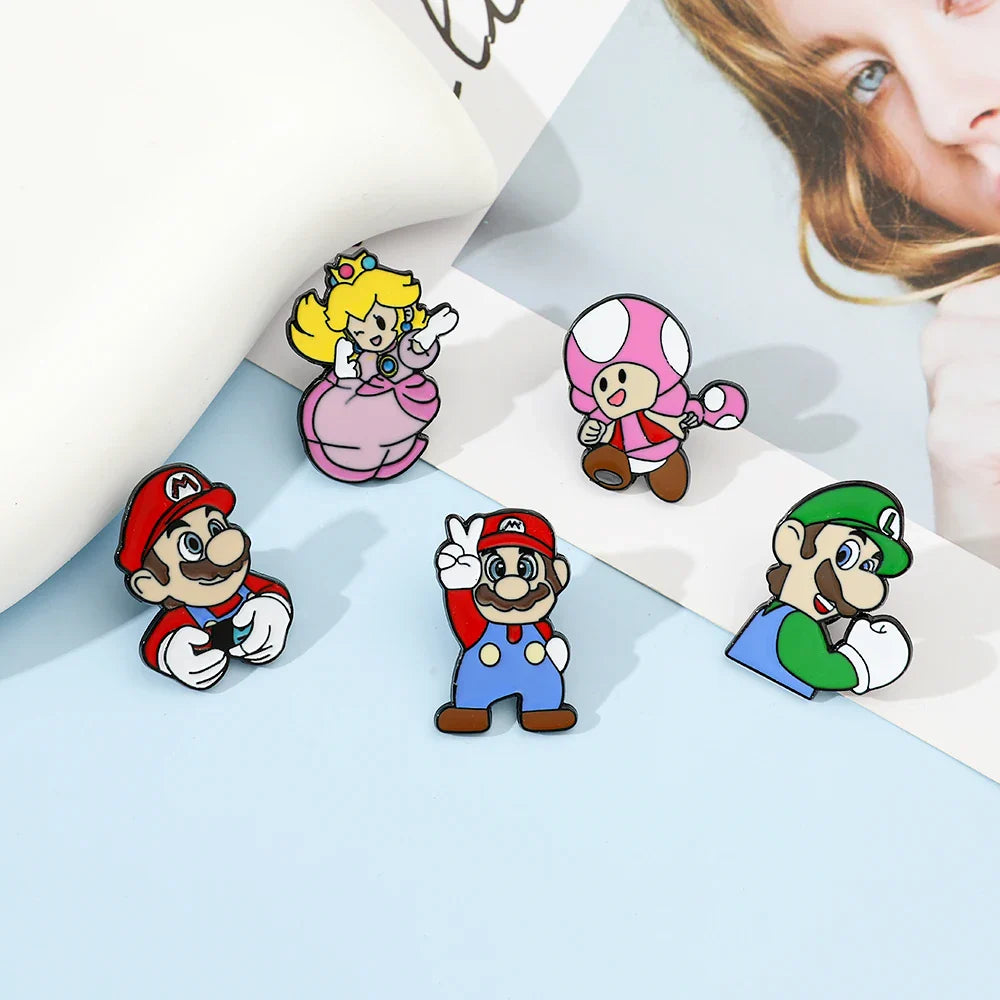 5 Pcs Super Mario Metal Brooch Set Enamel Lapel Pins for Backpack and Clothing Accessories