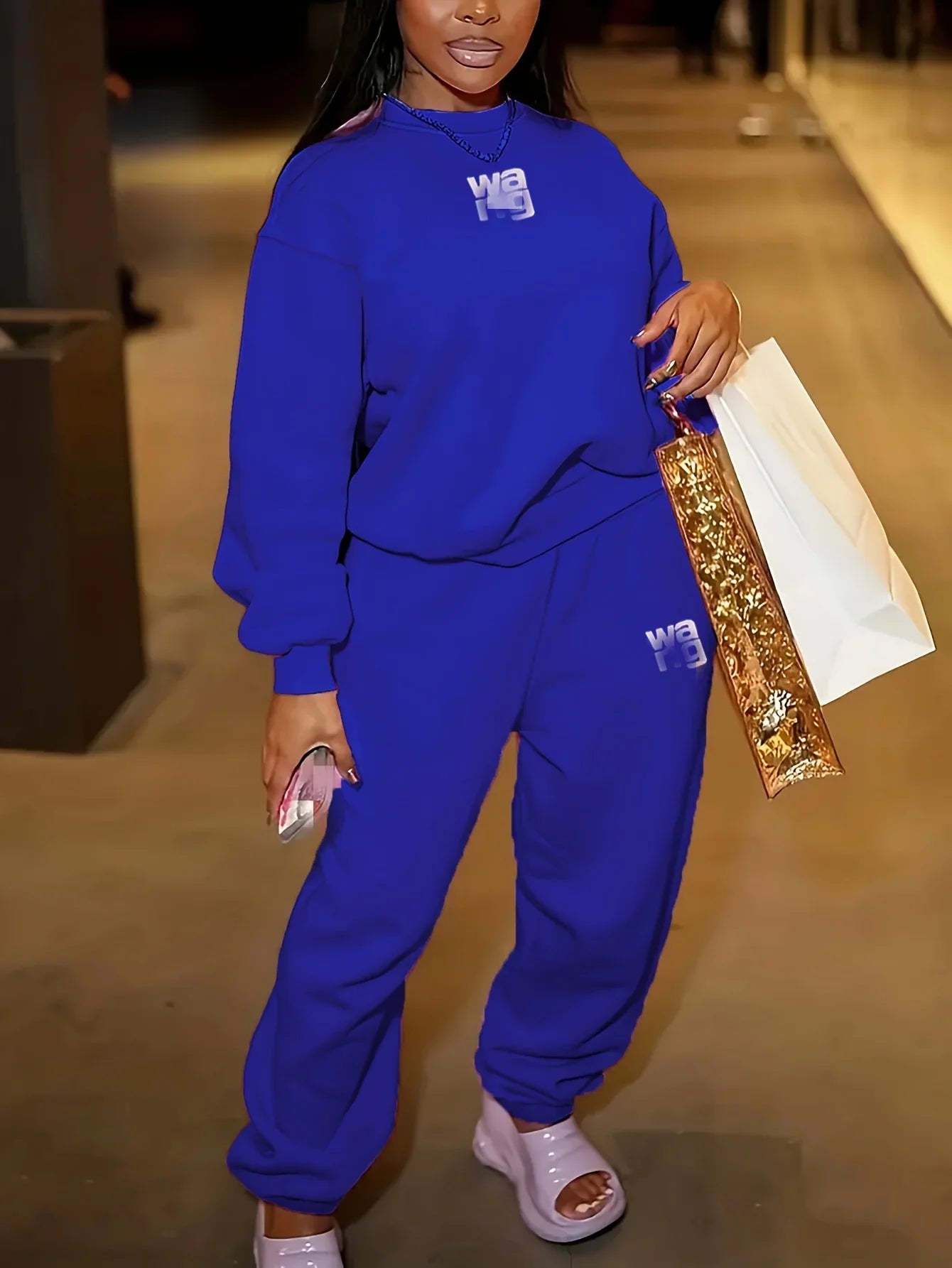 Women's High Waist Velvet Two Piece Jogging Set with Loose Thick Sweatpants and Hoodie