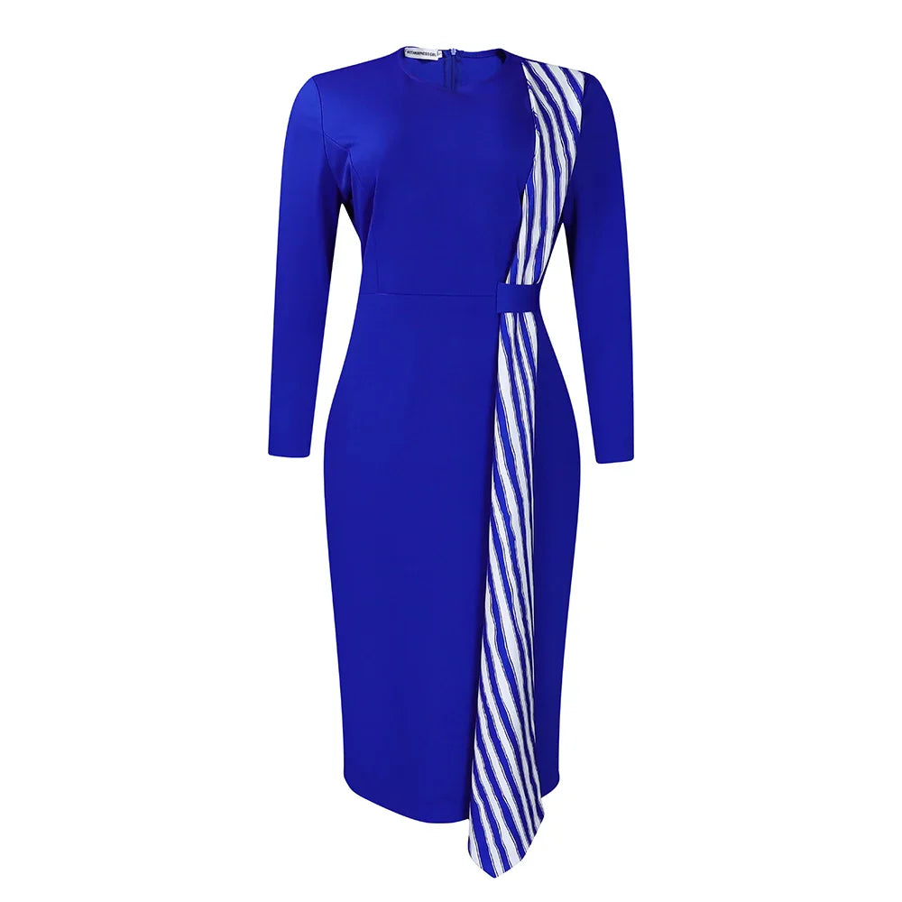Office Dress For Women Professional O Neck Striped Sheath