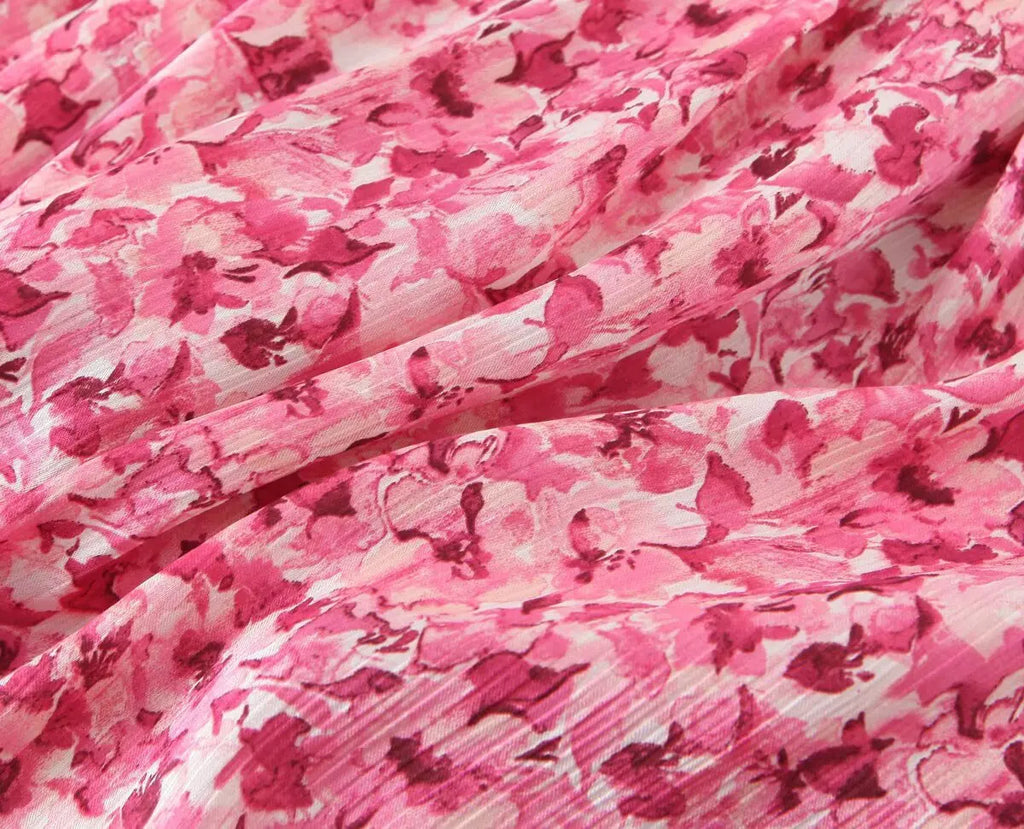 Floral Print Midi Dress V Neck Long Sleeve With Waist Tie