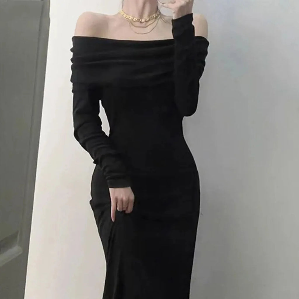 One Shoulder Long Sleeve Dress For Women Slim Fit Winter