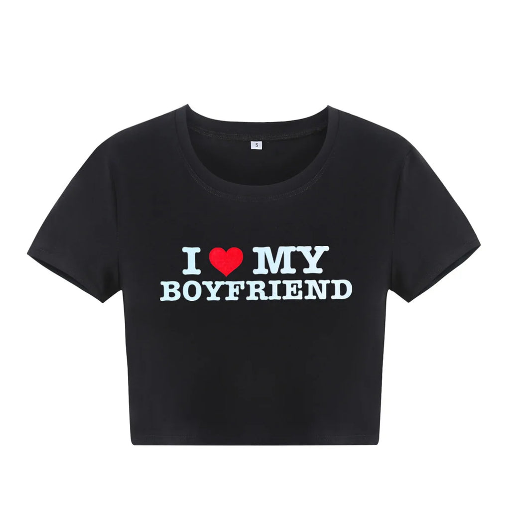 I Love My Boyfriend Summer Cotton Crop Tee for Girls and Women Short Sleeve T-Shirt