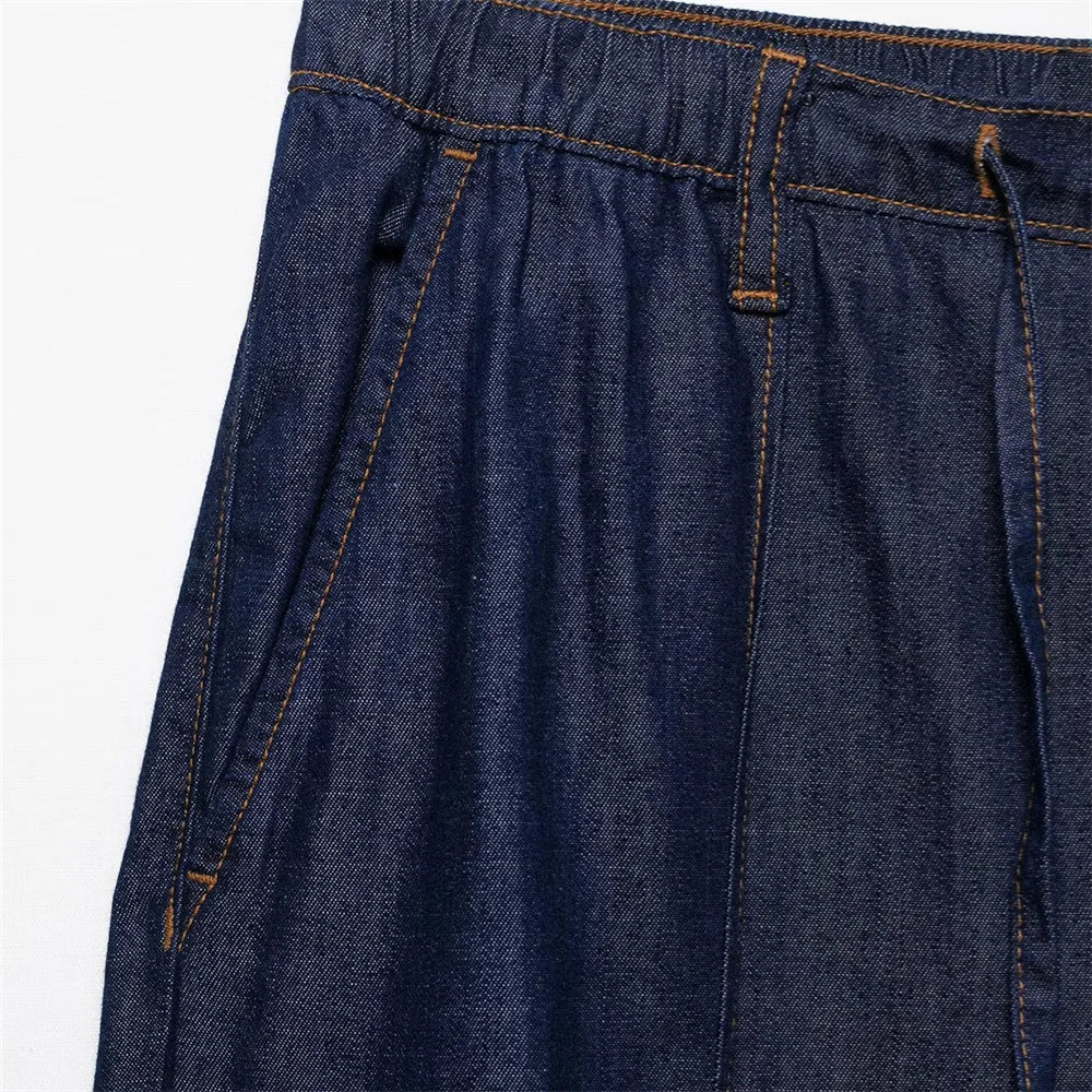 Women's Loose Denim Shirt and High Waist Wide Leg Jeans Set for Casual Spring and Summer Outfits