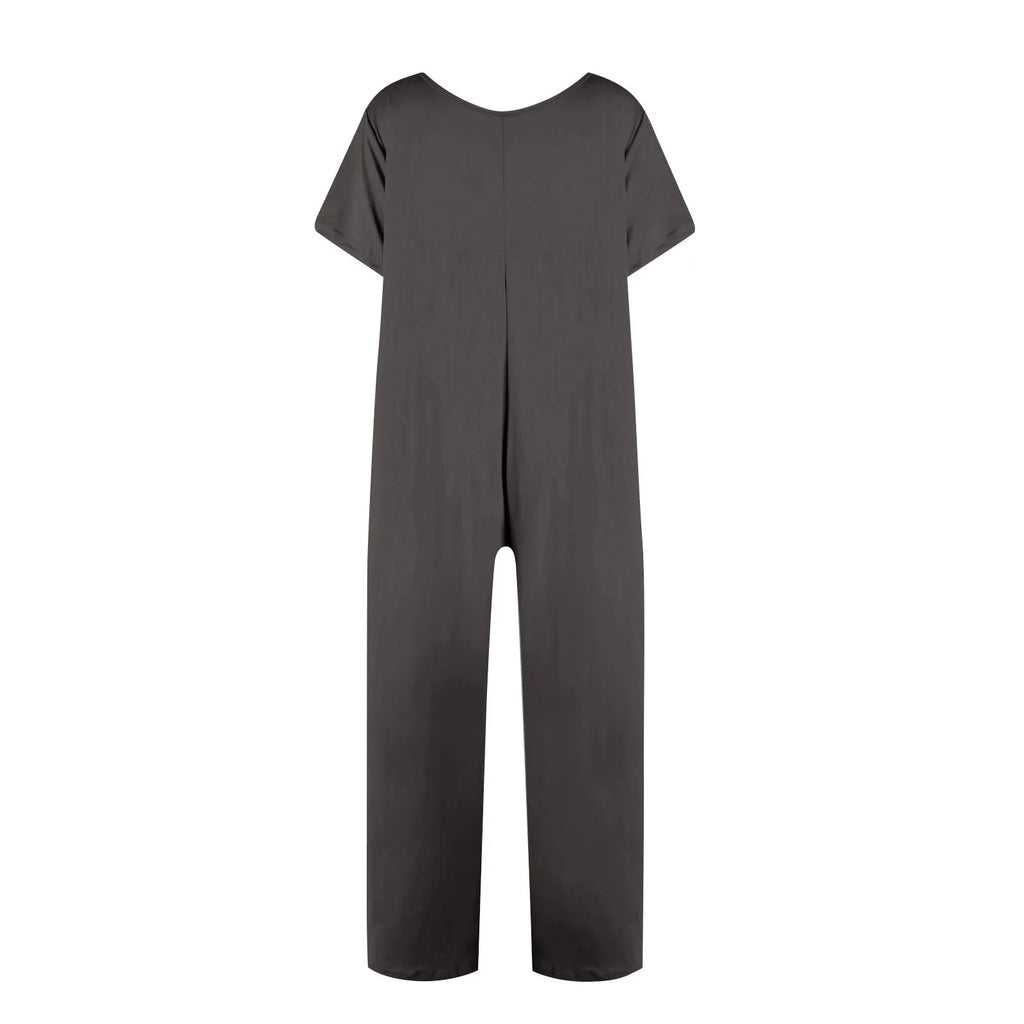Women's Casual Short Sleeve Pullover Jumpsuit Loose Fit with Pockets Comfortable Lightweight Bodysuit Trendy Summer Romper