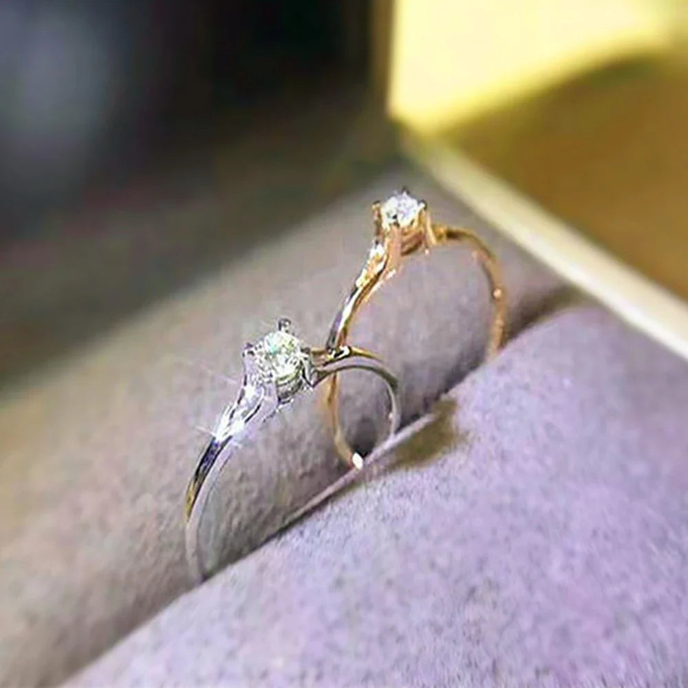 Minimalist Women's Wedding Ring with 4MM Cubic Zirconia Elegant Engagement Band Jewelry