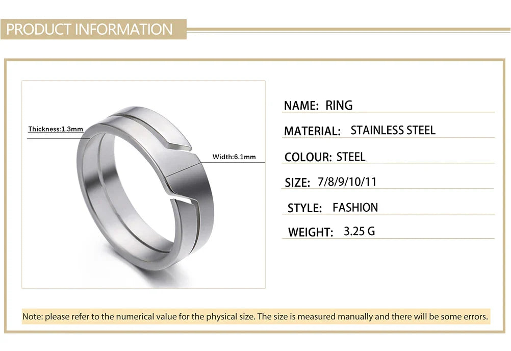 Simple Stainless Steel Couple Ring for Men Women Casual Engagement Jewelry Gift