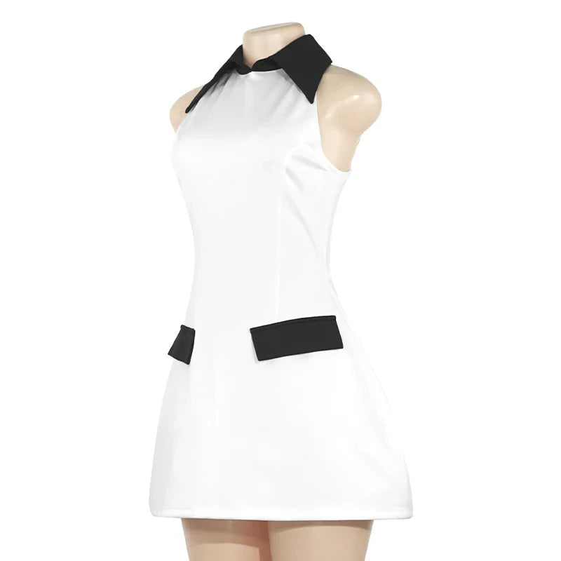Solid Color Sleeveless Collar Dress Slim Casual Summer Wear