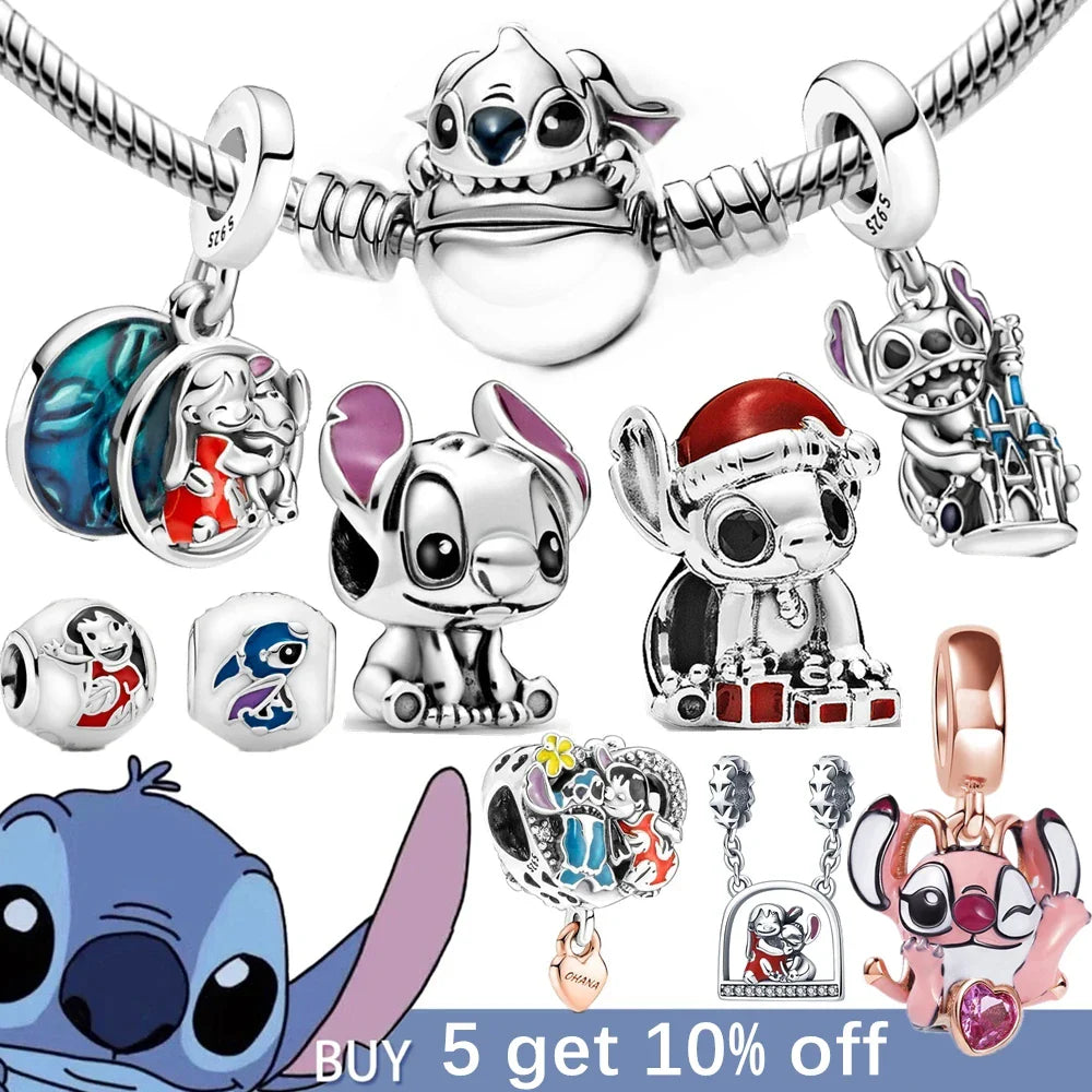 Disney Stitch and Minnie Mouse Charms Dangle Fit 925 Silver Bracelet for Jewelry Making
