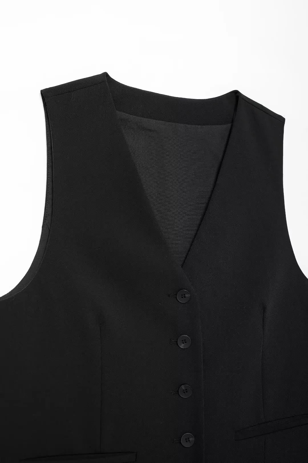 Solid Sleeveless V-Neck Vest and High Waist Zipper Loose Pants Set for Office and Casual Wear