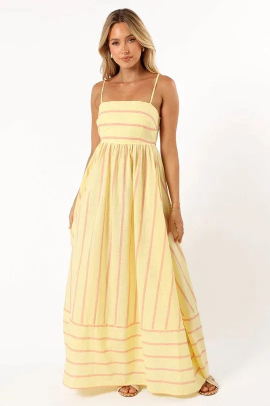Bohemian Striped Maxi Dress With Hanging Straps For Women