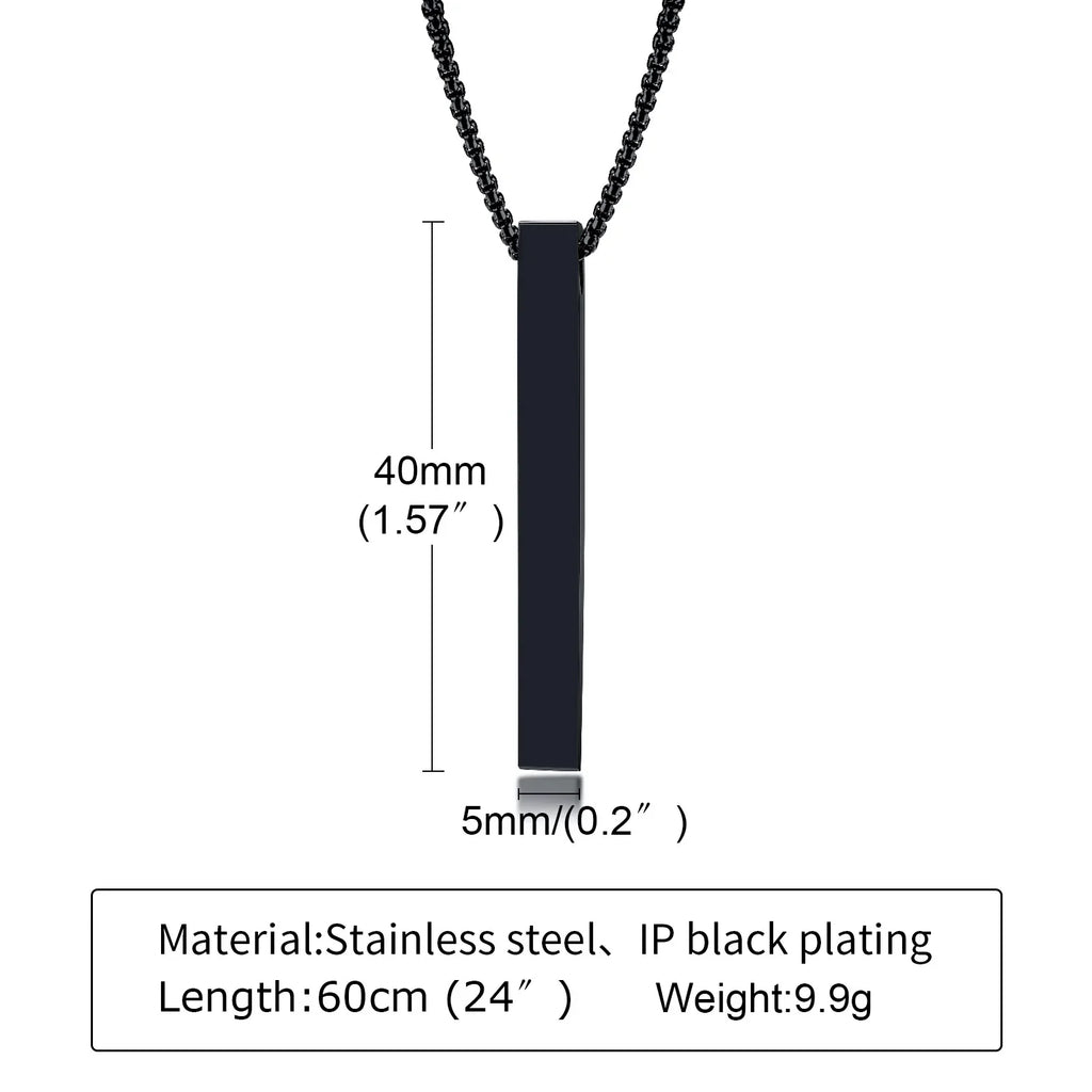 5mm Stainless Steel Pillar Necklace for Men and Women, Minimalist 3D Bar Pendant Unisex Neck Collar