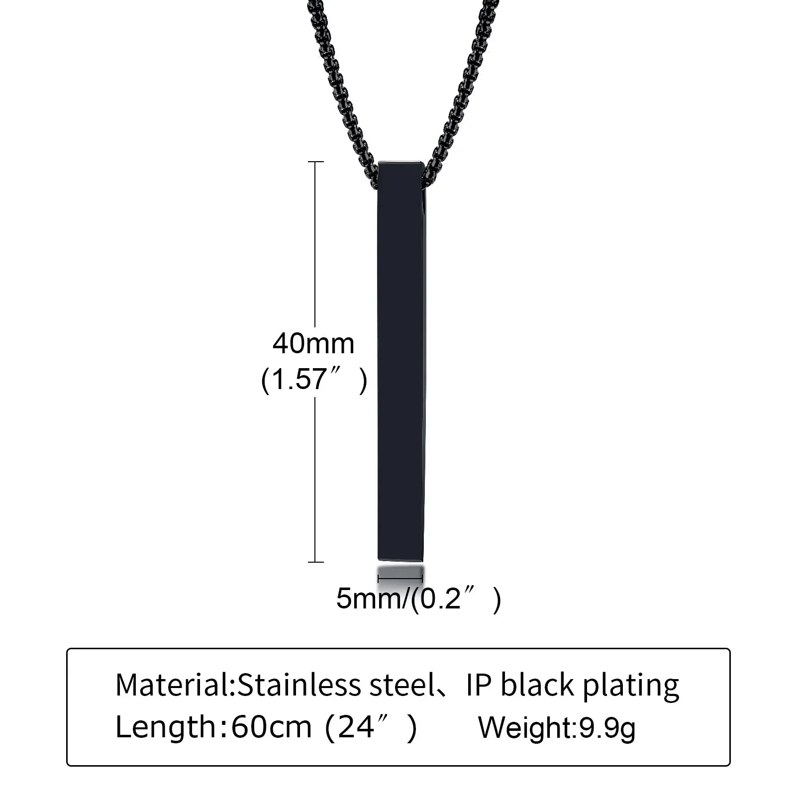5mm Stainless Steel Pillar Necklace for Men and Women, Minimalist 3D Bar Pendant Unisex Neck Collar
