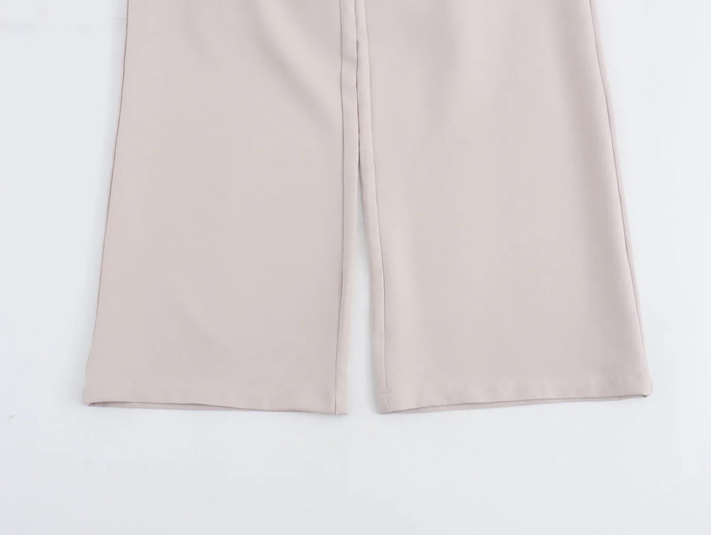 Women Fashion Solid Vest Pant Suit Set with Single Breasted Halter Cropped Top and High Waist Patchwork Trousers for Office Wear