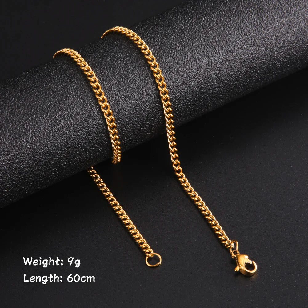 60cm Long Stainless Steel Box Chain Necklace for Men in Black and Gold Color Fashion Punk Jewelry