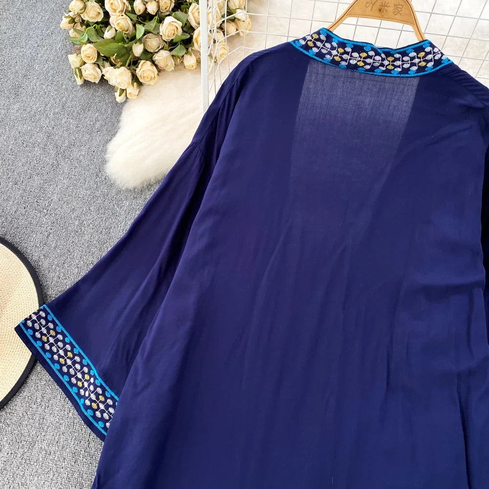 Bohemian Embroidered Floral Dress For Women Beachwear
