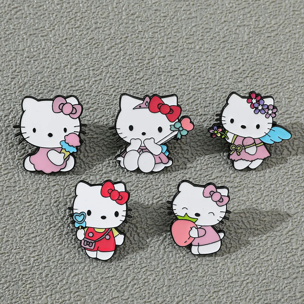 5 Pcs Cute Cartoon Soft Kawaii Cat Brooch Set Metal Badge Alloy Pin Accessory