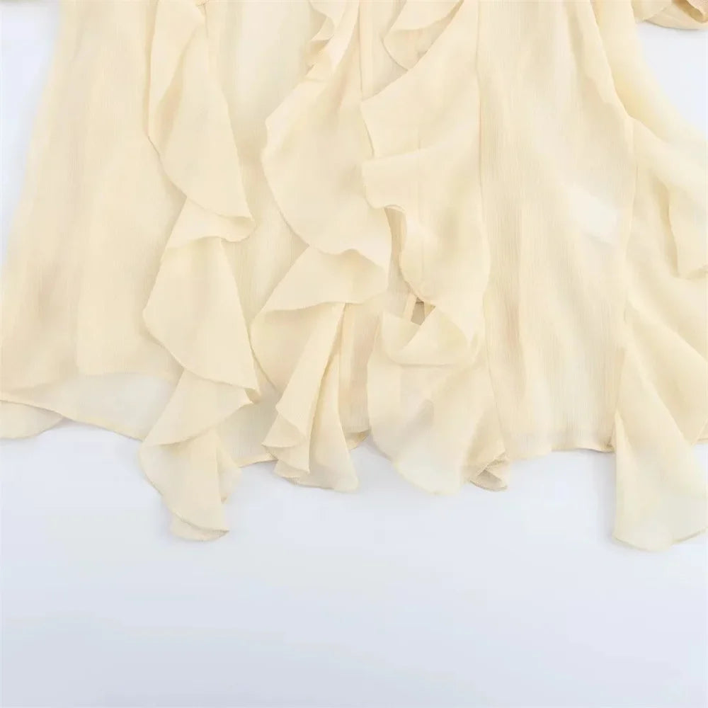 Women's Retro Loose V Neck Layered Casual Shirt Lightweight Temperament Blouse for Spring