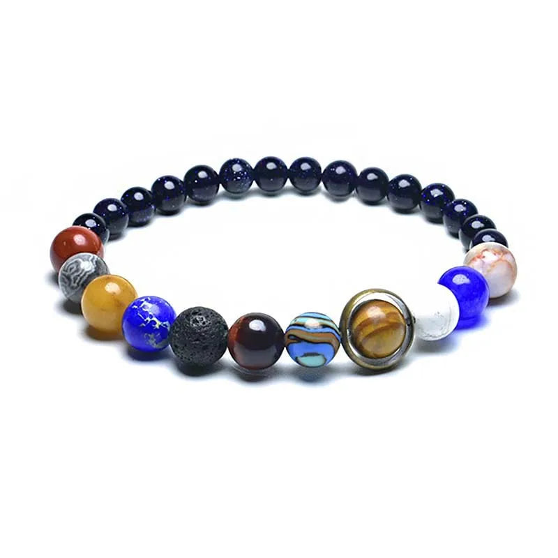 Unique Eight Planets Chakra Bracelet for Men and Women with Natural Volcanic Rock and Lapis Lazuli Beads