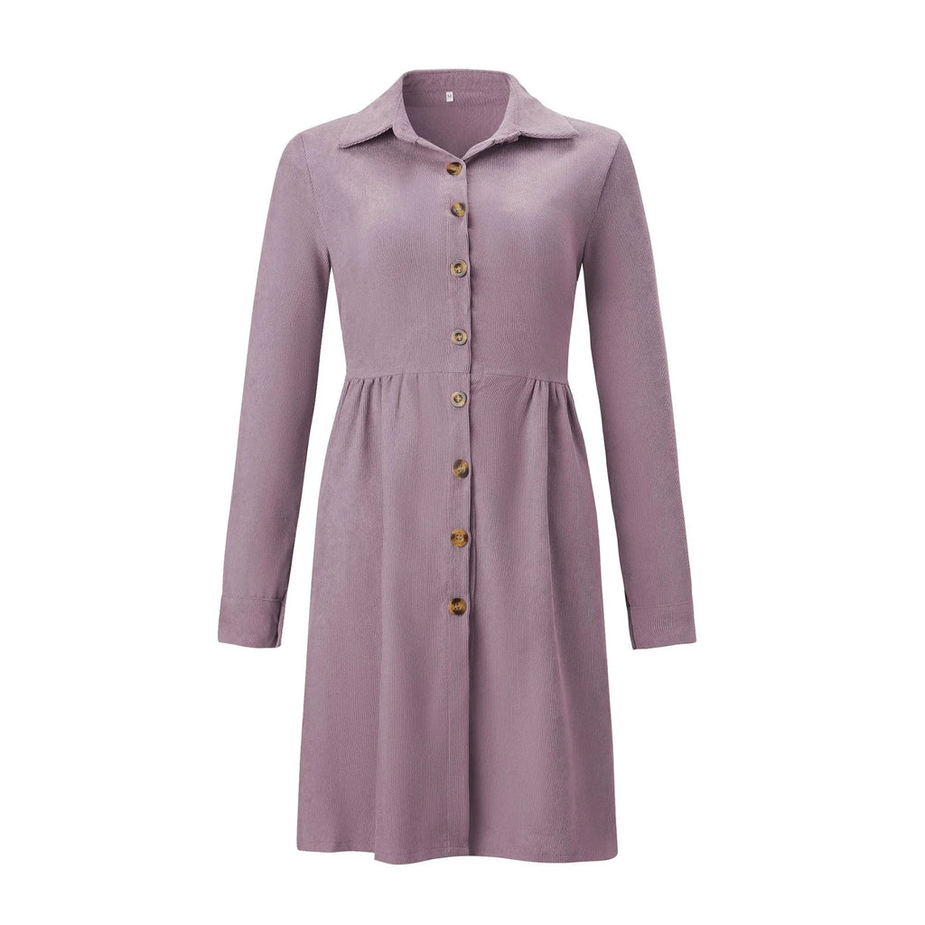 Corduroy Button Down Shirt Dress For Women Long Sleeves
