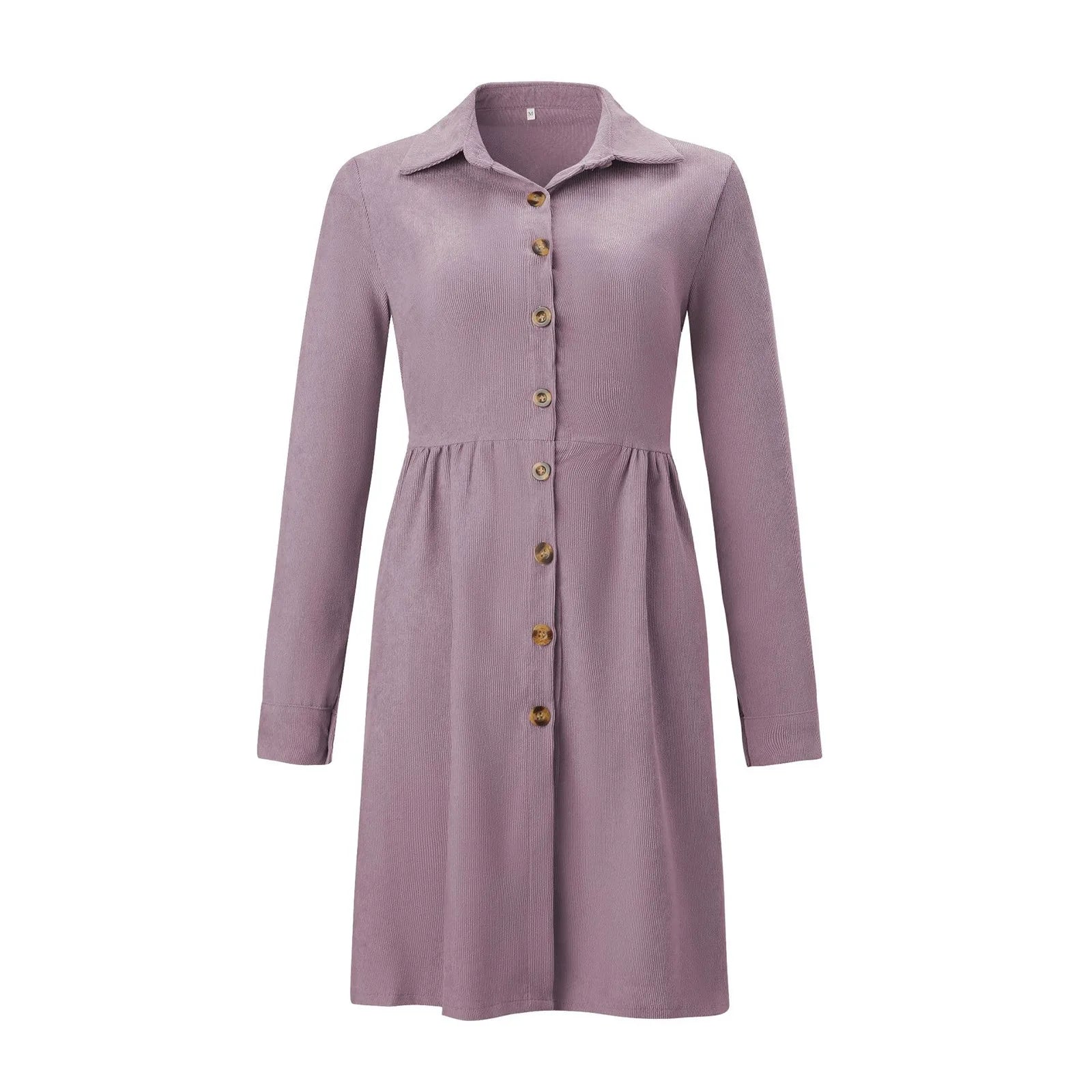 Corduroy Button Down Shirt Dress For Women Long Sleeves