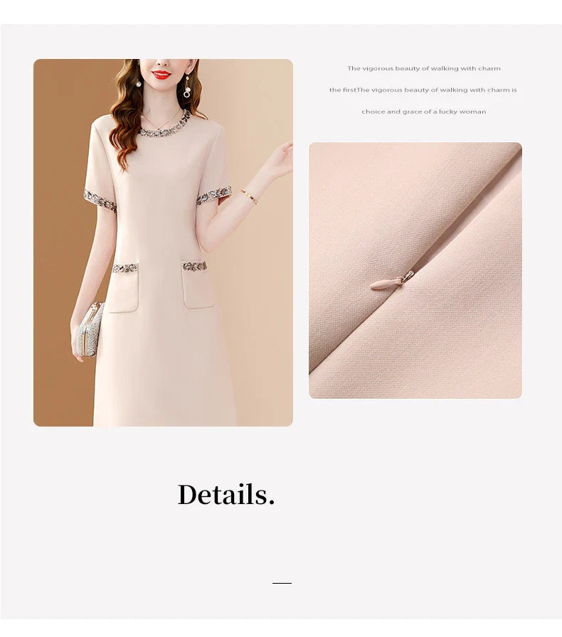 Elegant O Neck Embroidered A Line Dress For Women Office