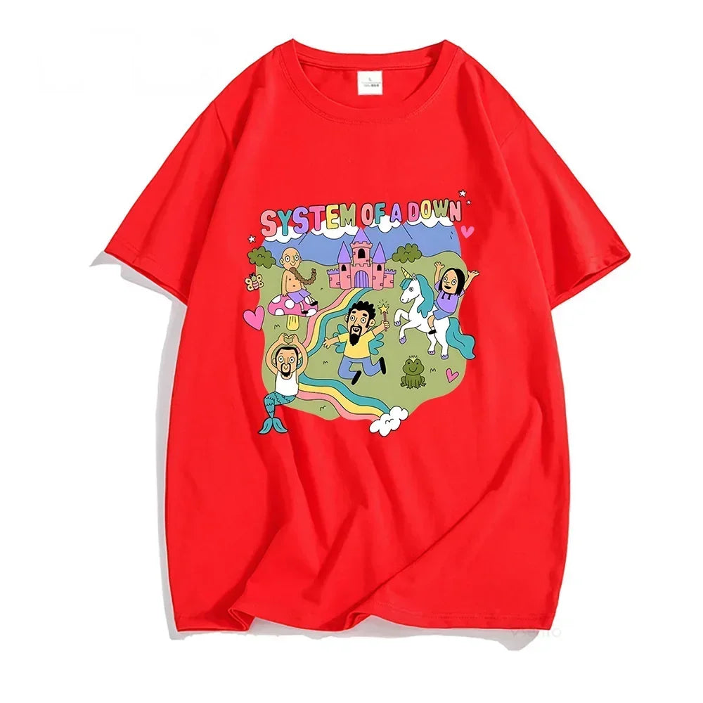 System of A Down Band T-Shirt Soft Cartoon Graphic Tee for Men and Women Rock Music Streetwear