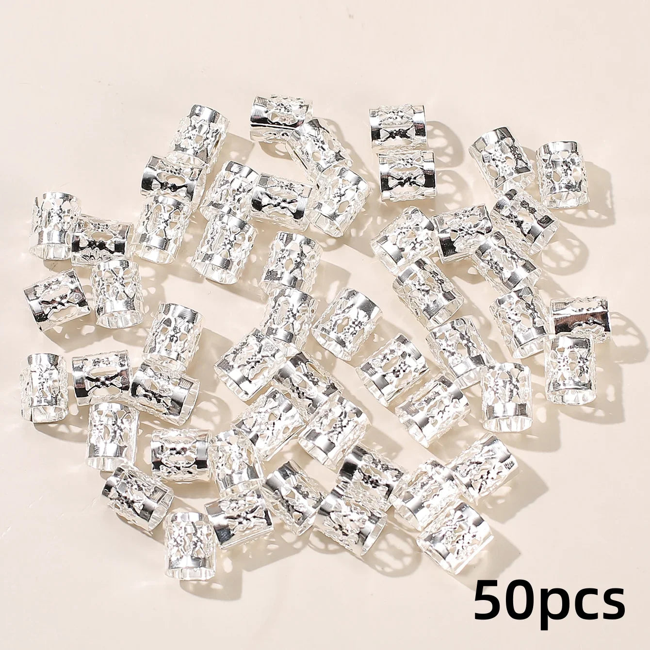 50 Pieces Metal Hair Braid Rings Accessories for Dreadlocks and Braiding Cuffs