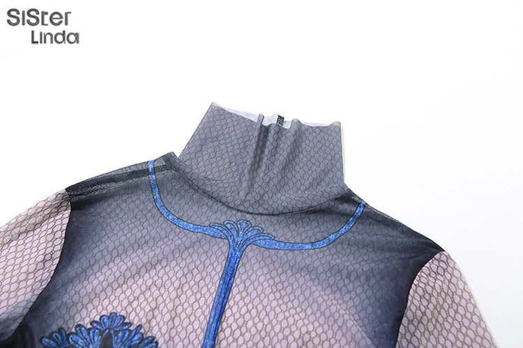 Girls Floral Print Midi Dress Long Sleeve High Collar