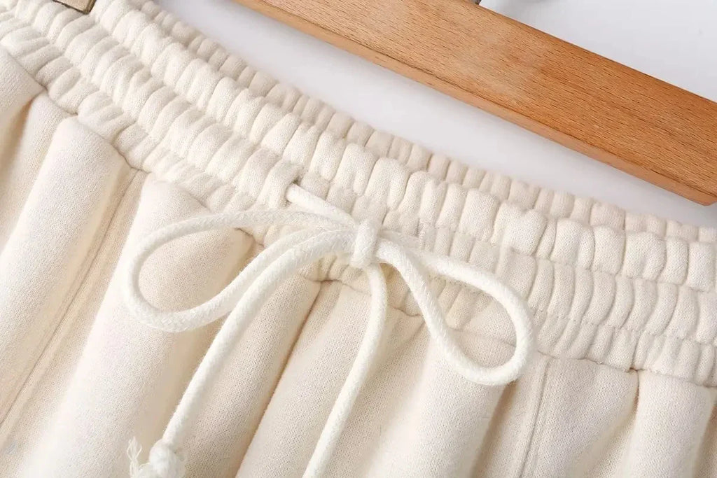 Autumn Women's Thick Hoodie Coat with Drawstring High Waist Loose Casual Pants Set Soft Fleece Lined Streetwear