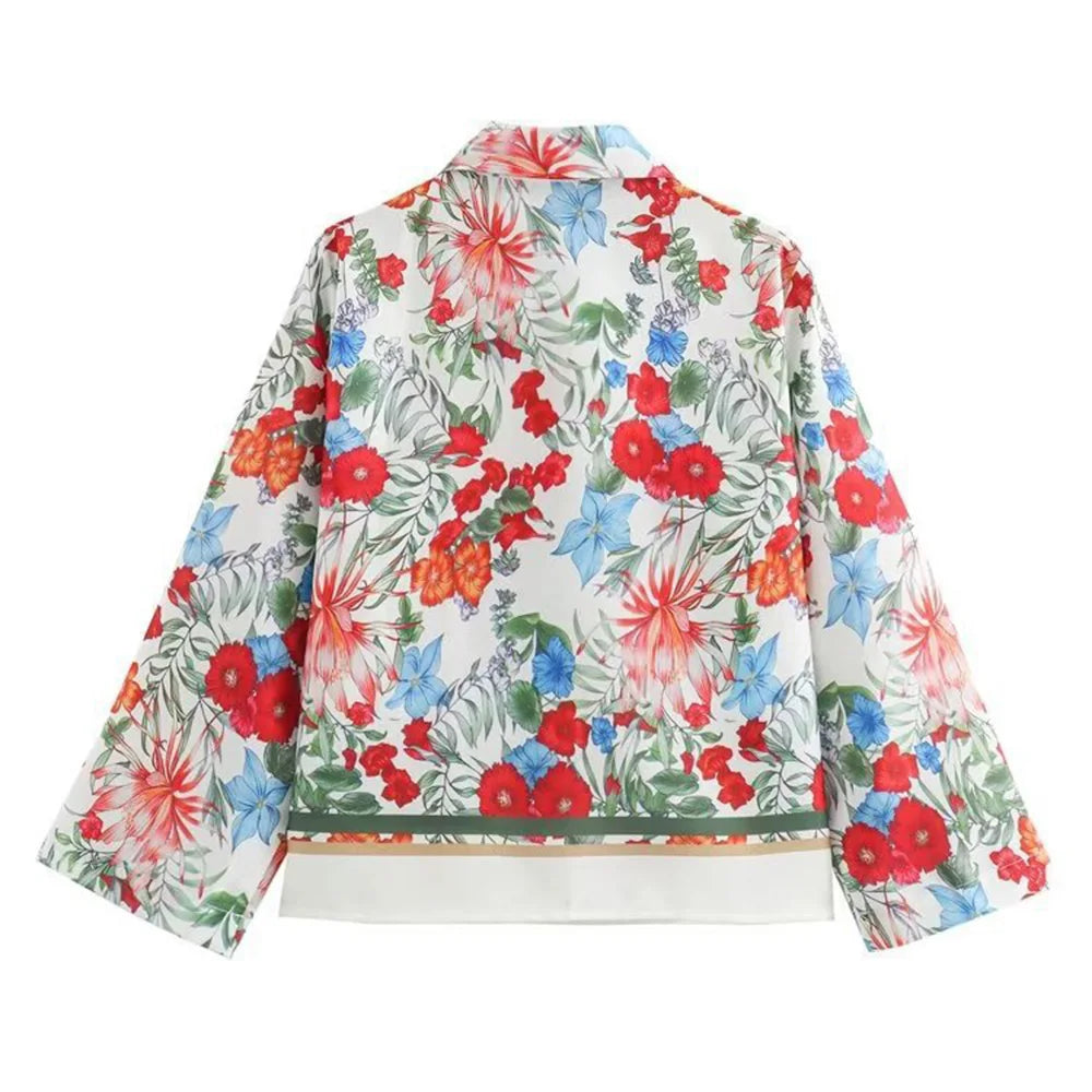 Women's Bohemian Casual Trousers Set with Long Sleeve Shirt and High Waisted Wide Leg Pants