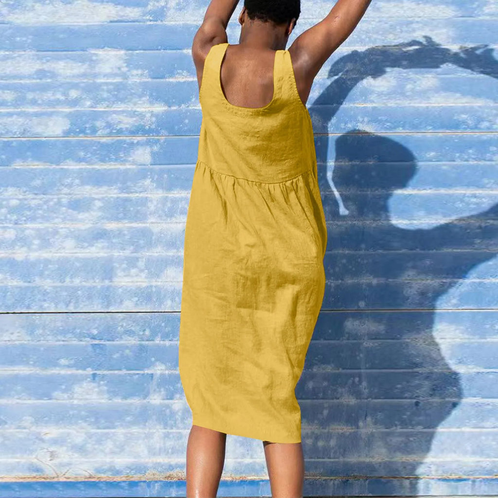 Boho Cotton Linen Sleeveless Dress For Women Summer Holiday
