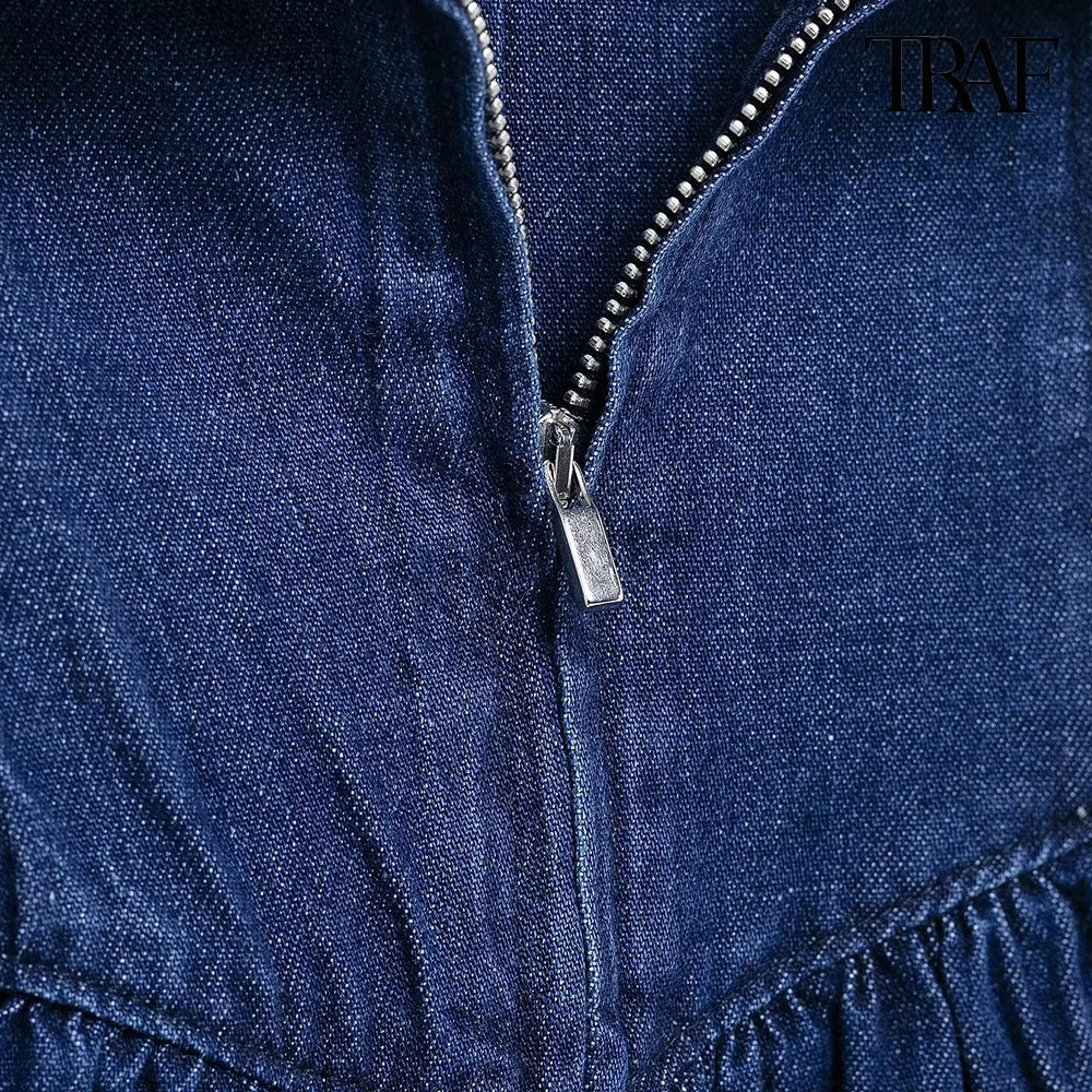 Denim Sheath Party Dress With Drawstring Navy Back Zipper