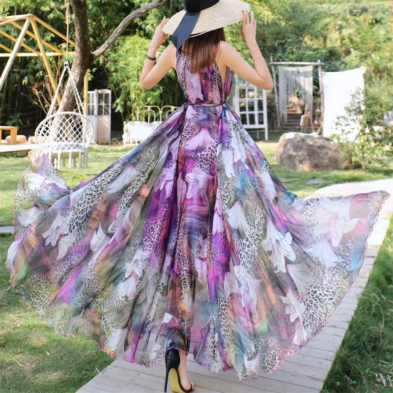 Floral Boho Backless Maxi Dress Women Beach Sundress