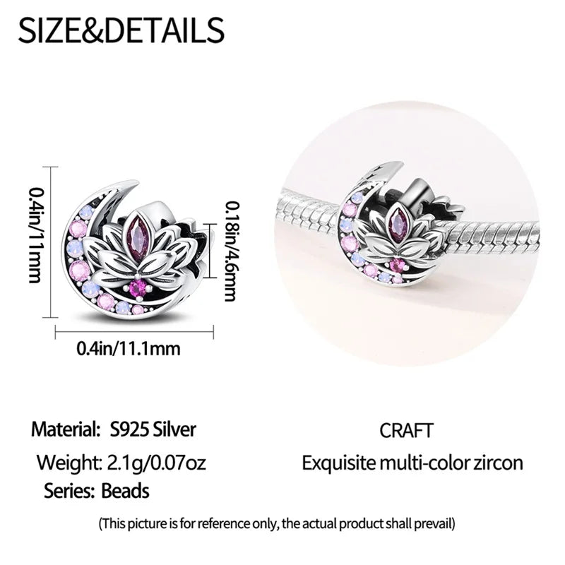 Silver Plated Lotus Guardian Angel Heart-Shaped Zircon Charms Beads for DIY Jewelry and 925 Bracelets
