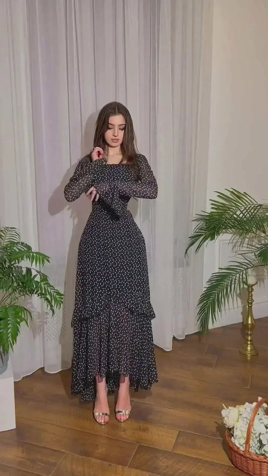 Ramadan Eid Kaftan Dress For Women Polka Dot Chiffon